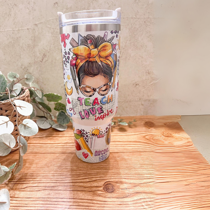 Teach Inspire Motivate 40 oz Tumbler With Handle A Tribute To Educators