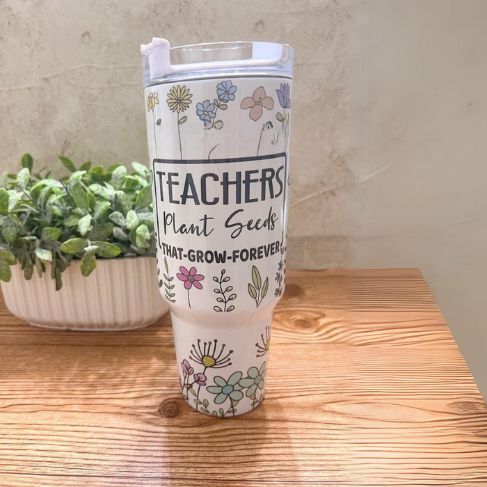 Teacher's Inspirational Floral Design Companion 40 oz Handle Tumbler