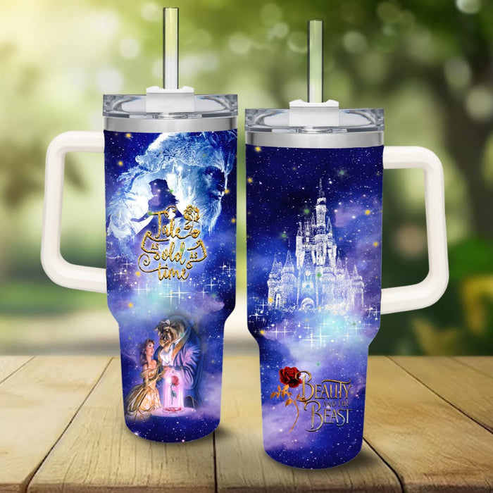 Beauty And The Beast Castle Printed Glitter Insulated Tumbler