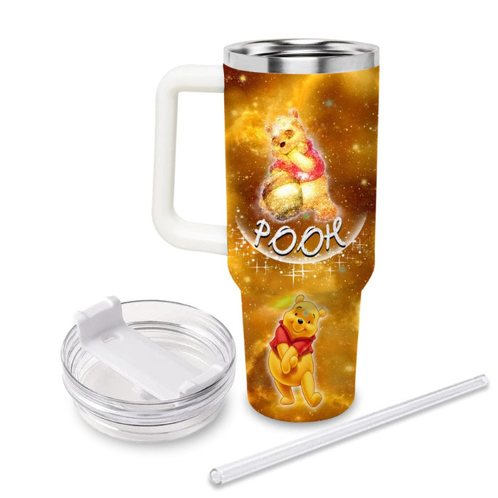 Pooh Castle Glitter Pattern Leak Resistant And Cupholder Friendly Tumbler