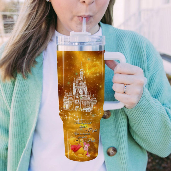 Pooh Castle Glitter Pattern Leak Resistant And Cupholder Friendly Tumbler