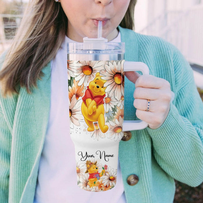 Custom Winnie The Pooh Insulated Cupholder Friendly Tumbler