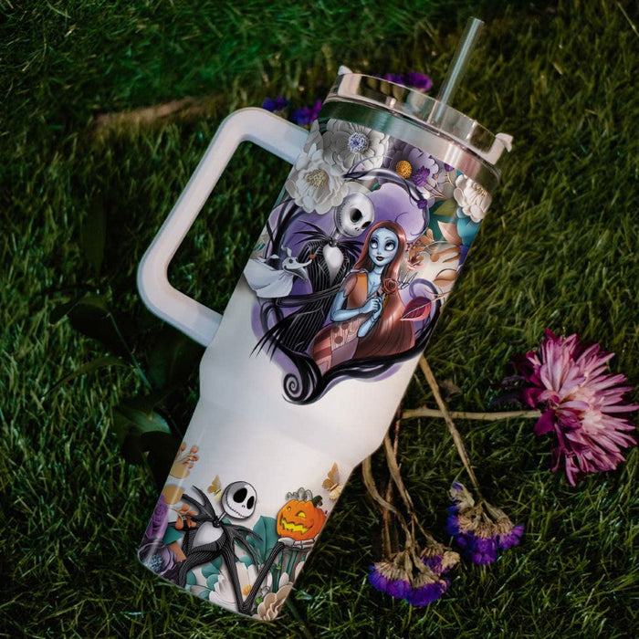 Custom Name Jack Skellington 3D Flower Cupholder Friendly Tumbler