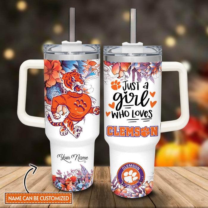 Custom Name Tigers Mascot Floral Design Leak Resistant Tumbler