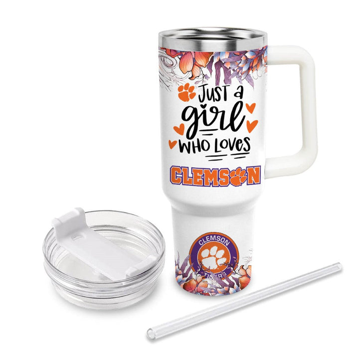 Custom Name Tigers Mascot Floral Design Leak Resistant Tumbler