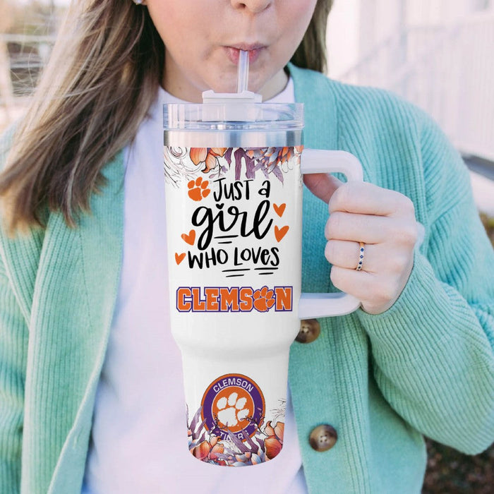 Custom Name Tigers Mascot Floral Design Leak Resistant Tumbler