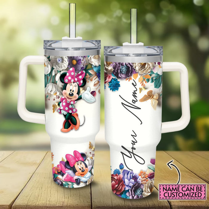 Custom Name Minnie Mouse Printed Cupholder Friendly Tumbler