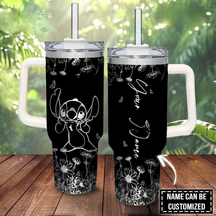 Stitch Flower Laser Engraved Cupholder Friendly Tumbler