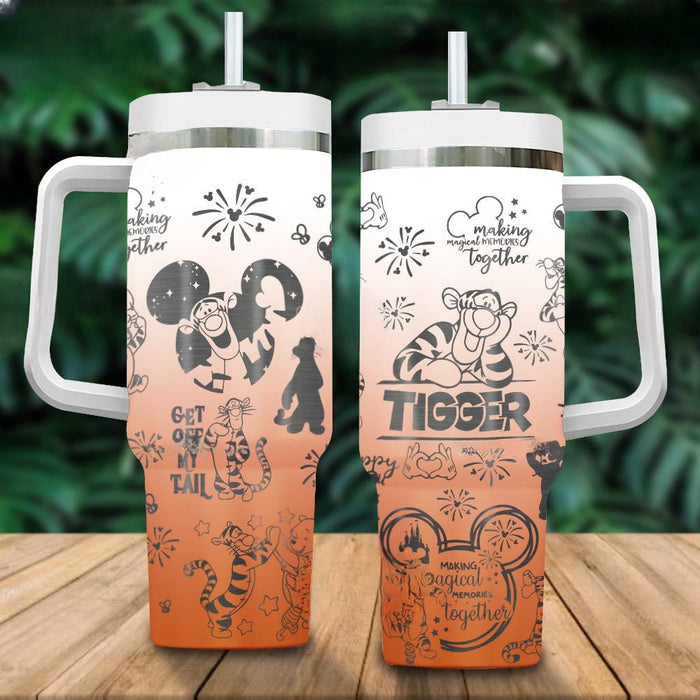 Custom Name Tigger Pattern Tumbler Insulated And Cupholder Friendly