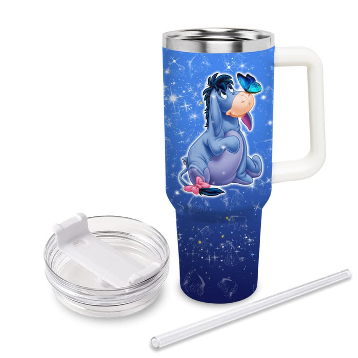 Eeyore Printed Cupholder Friendly Tumbler With Handle And Straw Lid