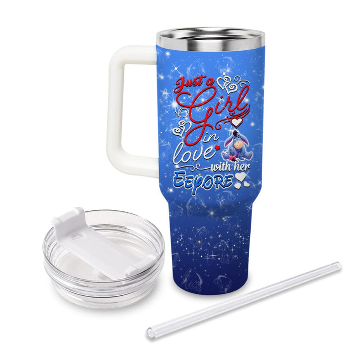 Eeyore Printed Cupholder Friendly Tumbler With Handle And Straw Lid