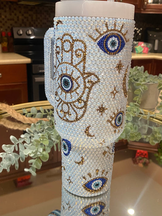 Opal Evil Eye Bling 40 Oz Insulated Tumbler With Handle