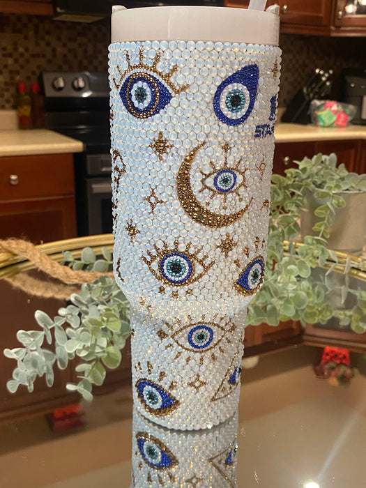 Opal Evil Eye Bling 40 Oz Insulated Tumbler With Handle