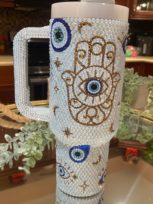 Opal Evil Eye Bling 40 Oz Insulated Tumbler With Handle