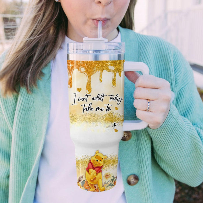 Custom Name Winnie The Pooh Printed Insulated And Leak Resistant Tumbler