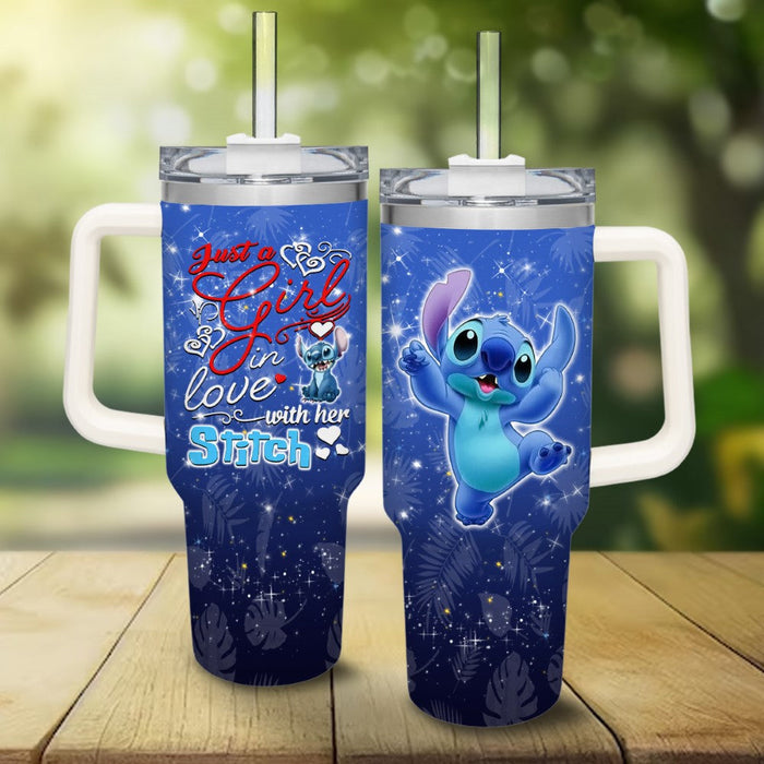 Lilo And Stitch Printed Straw Lid Cupholder Friendly Tumbler