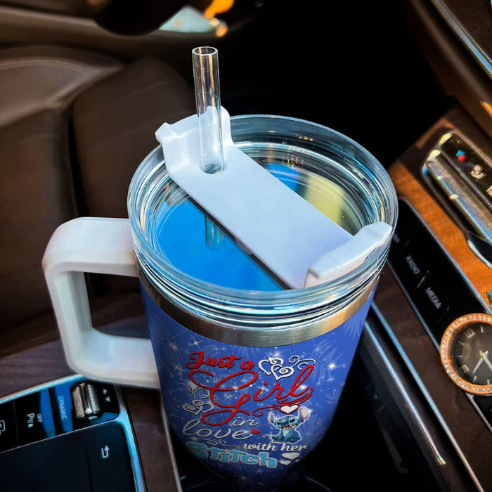 Lilo And Stitch Printed Straw Lid Cupholder Friendly Tumbler