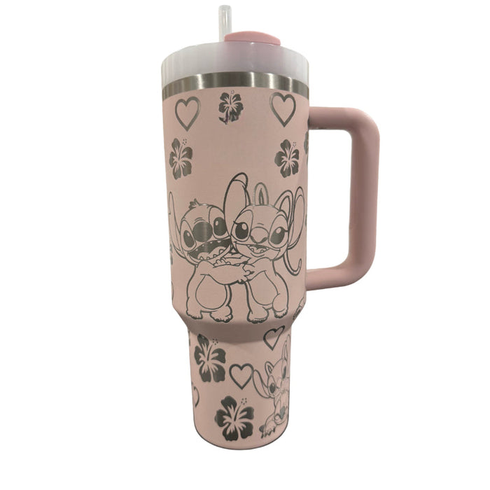 Stitch And Angel Printed Tumbler With Spill Proof Lid