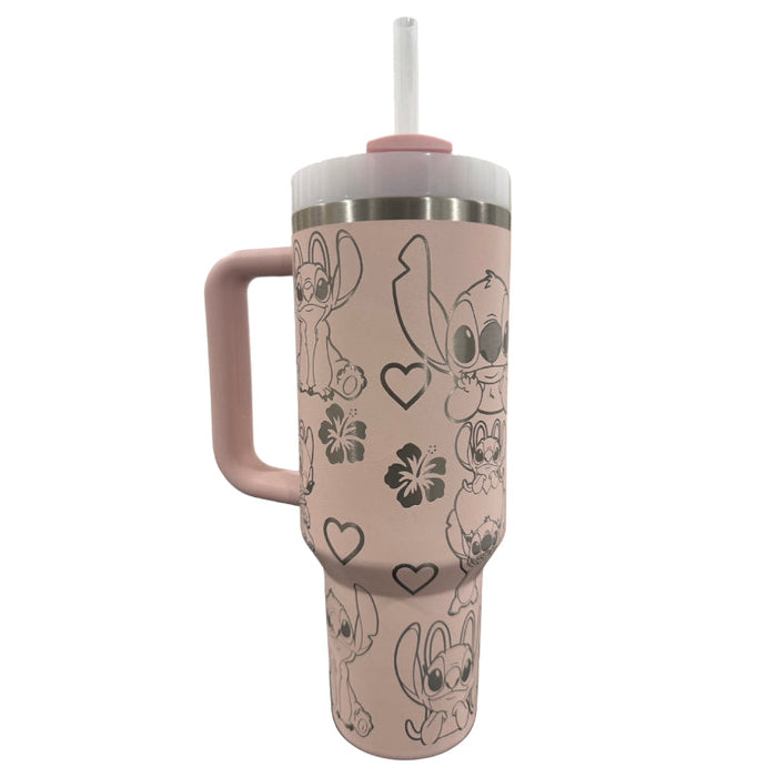 Stitch And Angel Printed Tumbler With Spill Proof Lid