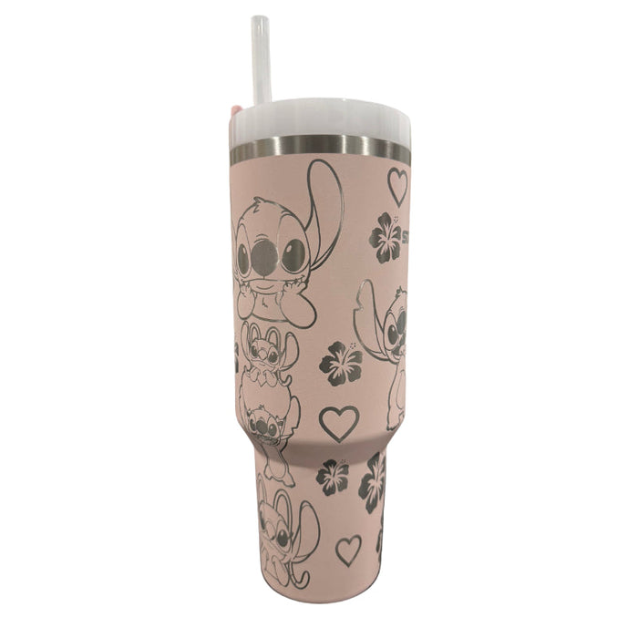 Stitch And Angel Printed Tumbler With Spill Proof Lid