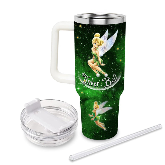 Tinker Bell Castle Glitter Pattern 40oz Tumbler With Handle And Straw Lid