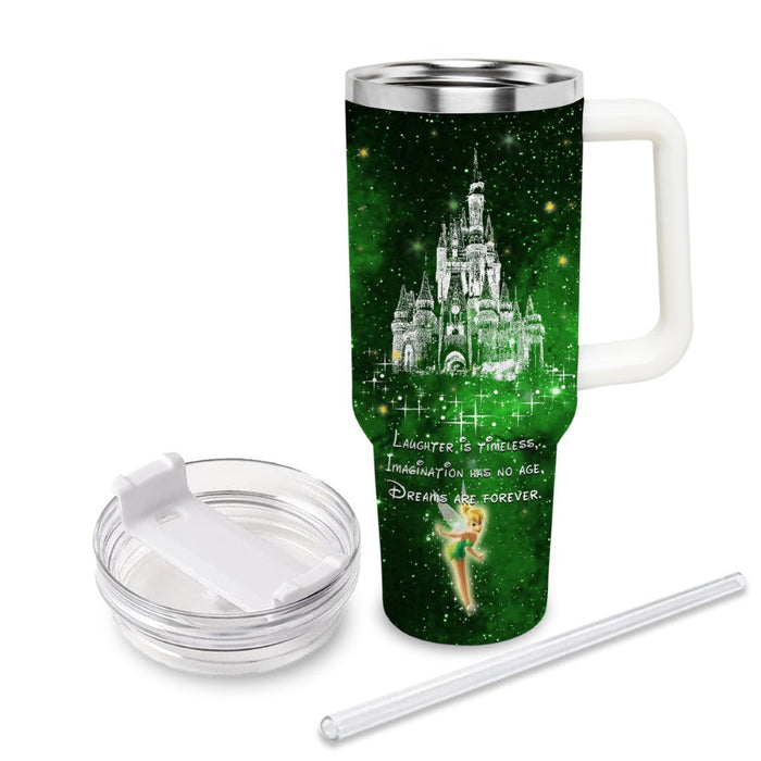 Tinker Bell Castle Glitter Pattern 40oz Tumbler With Handle And Straw Lid