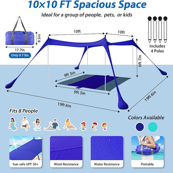 10x10ft Family Beach Sunshade Tent